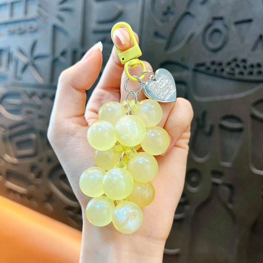 1pc Iridescent Grape Keychain, Simulated Fruit Cluster Charm With Heart Pendant & Snap Hook For Women Girls Gift - Multicolor - View 1