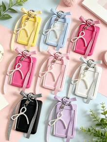 Card Holder With Mesh Ribbon, Faux Pearl Pendant And Treble Clef Charm, Sweet Style ID Badge Holder, Exquisite Pendant, Transparent Acrylic Hard Card Sleeve, Detachable And Erasable Sliding Cover, Student Campus Card/Meal Card Protector, Card Holder With ID Window And Card Slot, Suitable For Students And Office Workers, Transparent Window Design For Campus Card, Student ID, Employee Badge, Bank Card, Bus/Metro Card And Work Badge, Includes Detachable DIY Keychain Pendant, Fashion Accessory (Card Paper Not Included) - Multicolor - View 11