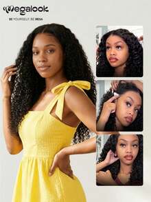 MEGALOOK Wig Lace Depan Tanpa Lem 13x6 Keriting Dalam, Lace Transparan, Warna Alami, Dengan Tali Serut, Sudah Dicabut dan Dibleaching, Tampilan Alami, Cocok untuk Pemula, Wanita - SNatural - View 8
