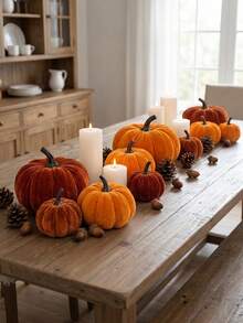 6pcs/1pc Artificial Fake Faux Velvet Foam Fabric Pumpkins Decoration,Autumn Home Pumpkin Decoration,Various Velvet Pumpkins,Realistic Pumpkins, Artificial Autumn Table Decor,Suitable For Thanksgiving,Autumn Dining Table Centerpiece,Autumn Home Farm Harvest Decor,Dining Table Centerpiece,Fireplace Mantel Kitchen Decor,Home Decor,Rustic Autumn Wedding,Fireplace Decor,Kitchen Decor,Artificial Autumn Dining Table Decor - A - View 8