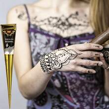 DIY Mehndi Henna Paste, DIY Body Henna Kit With Reusable Hand Stencils, Suitable For Parties And Beach Vacations - Multicolor - View 5
