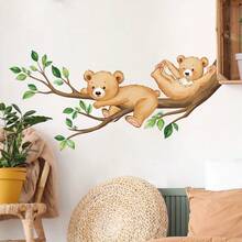 1Set Woodland Bear Swing Tree Wall Decals Animal Tree Branch Wall Stickers For Bedroom Living Room Playroom Home Wall Decor - Bear - View 1