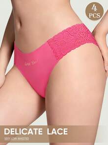 MIOTAN 4件組女款低腰蕾絲內褲,純色性感三角內褲 - 彩色 - 查看 5