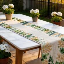 APODESS Grünes Blatt-Tischläufer, 1 Stück Längliche Tischdeko mit Blattmuster, Stoff Tischband für Hochzeitstafel, Frühlingsdeko für Gartenparty & Osterfest-Mehrteiliges Party-Geschenkset - Übersicht 1