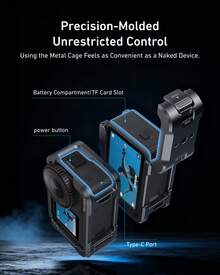 TELESIN 鋁合金保護框架保護殼,適用於 Osmo Action 6 相機,快拆金屬兔籠保護框架外殼,附 1/4" 螺絲與冷靴座 - 查看 4