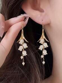 2pcs Spring/Summer Lily Flower Beaded Tassel Earrings, Fresh & Sweet Bohemian Multi-Color Earrings For Women, Suitable For Daily, Party, Wedding, Vacation Wear - Multicolor - View 5