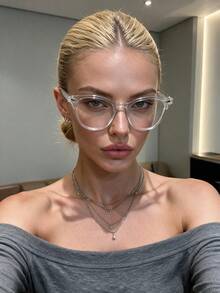 1 Pair Ins Style Women's Fashion Rhinestone Embellished Transparent Nail Glasses, Suitable For Watching TV, Playing Games, Using Phone, 1pc - 1pc Transparent White Flat - View 2