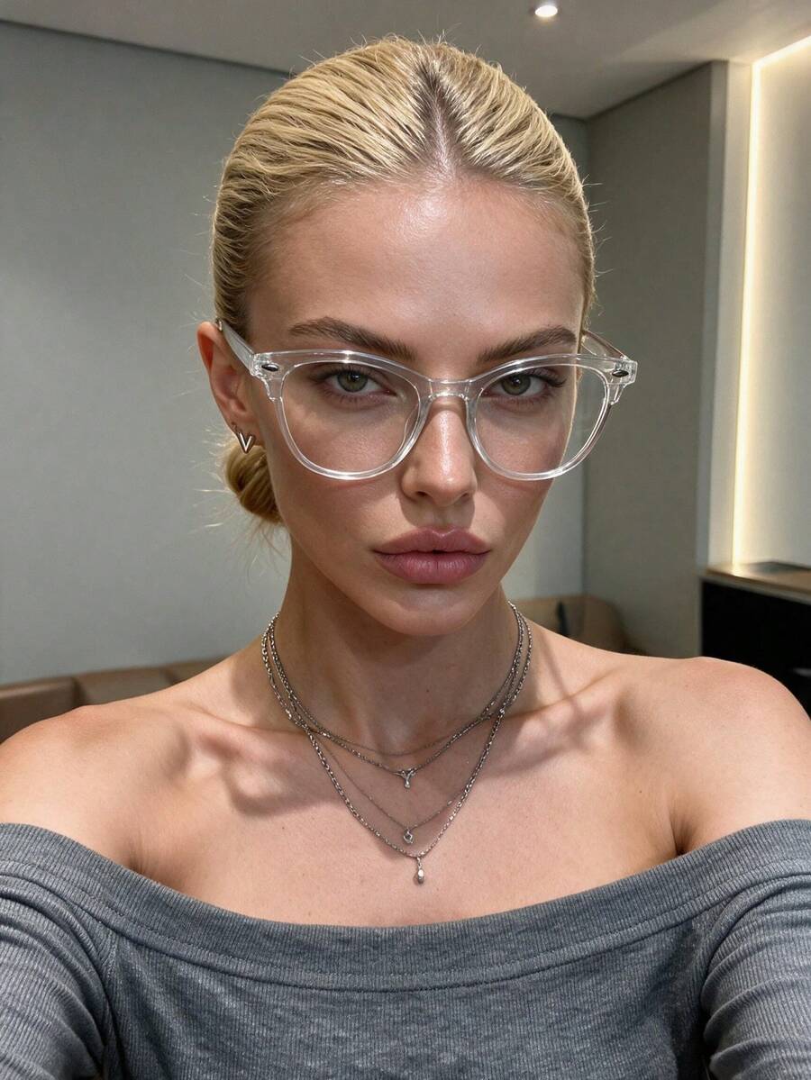 1 Pair Ins Style Women's Fashion Rhinestone Embellished Transparent Nail Glasses, Suitable For Watching TV, Playing Games, Using Phone, 1pc