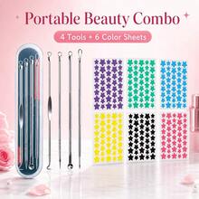 4-Piece Stainless Steel Acne Tool Set With Storage Box And 6-Color Star Acne Patches, Portable Beauty Care Kit For Home, Travel And Daily Use - Multicolor - View 1