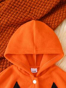 Baby Girl Halloween Orange Fleece Hooded Cape With Pumpkin Face And Bat Tulle Tutu - Multicolor - View 5