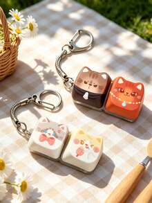 1Pc Kawaii Cat Keyboard Keycap Fidget Keychain, Portable Stress Relief Clicker Backpack Pendant Accessory - Multicolor - View 4