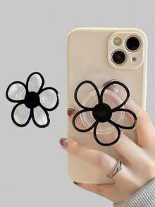 Creative Flower Back Adhesive Push-Pull Phone Stand, Retractable 360° Rotating Flower Slouchy Bracket, Universal - Black - View 2