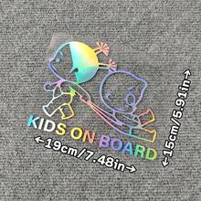 1pc Colorful Laser Boy & Girl Caution Children On Board Car Sticker Universal Model - A - View 10