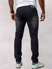 Men's Slim Fit Jeans In Premium Denim With Lycra And Elastane - Premium Elastane - Vaqueros negros rotos - Ver 2