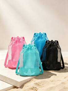 1pc Large Capacity Beach Bag, Mesh Beach Bag, Breathable Drawstring Mesh Bag, Beach Storage Bag, Shell Storage Bag, Suitable For Holiday Essentials, Travel Essentials, Swimming Pool Accessories, Outdoor Sports, Beach Essentials, Camping, Summer - Multicolor - View 5