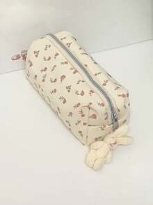 Canvas Pencil Case, Fresh Floral Pattern, Large Capacity Stationery Storage, With Zipper, Suitable For Students And Desk Organization, First Day Of School - Multicolor - View 2