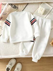 Baby Boy Cartoon Print Crew Neck Long Sleeve Sweatshirt And Pants - White - View 3
