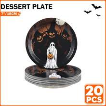 20/30/50-Piece Set Of 7/9 Inch Halloween Disposable Paper Plates, Moon Night Ghost Pumpkin Forest Print, Haunted Tree Bat Design, Vintage Halloween Party Tableware, Party Decor, Dinner Table, Home Gathering - Multicolor - View 9