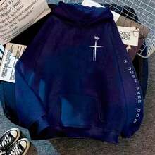 Moletom Canguru Capote C/Capuz Unissex Jaqueta Blusa Casual Só Preciso de Deus Religião Evangelho Verdade Influencer God - Azul - Visão 1