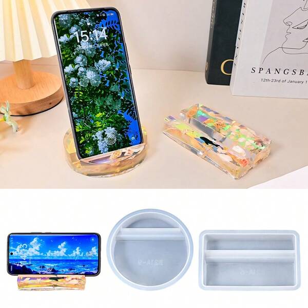 DIY Phone Stand Silicone Mold, Round And Rectangular Epoxy Resin Mold, Plaster Decor Casting Mold