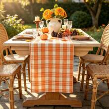 Vintage Plaid Table Runner, Autumn Harvest Decor, Suitable For Restaurant Holiday Party Home Dining Table Decoration And Thanksgiving Home Kitchen Dining Table Decoration - A - View 5