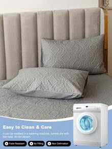 1/2/4pcs Waterproof Quilted Floral Embossed Pillowcase Protector, Soft Polyester Pillowcase With TPU Backing, Breathable Water-Repellent Pillowcase, Machine Washable Easy Care Bedroom Bedding, Standard/Queen/King Size - Grey - View 8