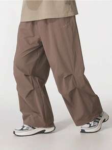 Adidas Clover Men's Woven Pleated Loose Fit Sports Parachute Pants - Brown - View 3