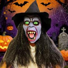 2pcs Halloween Horror Witch Mask, Latex Full Face With Hat And Long Hair, Haunted House Escape Room Cosplay Prop - View 1