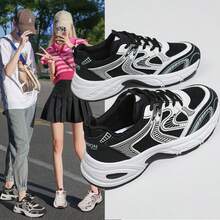 Women's Color - Block Chunky Sneakers,Mesh - Breathable,Retro Dad - Shoe Style,Comfortable For Running And Casual Sports.Height-Enhancing Sneakers - 黑色. - 查看 2
