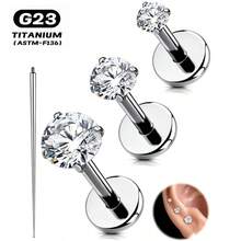 4Pcs Sets G23 Flat Back Cartilage Ear Rings Titanium Alloy Extended Internally Threaded Lip Piercing 2/3/4MM Helix Piercing Jewelry - Silver - View 6