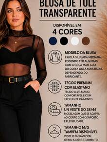 KIT 3 Women's Elegant And Modern Long Sleeve Tulle Blouse With Faux Collar - 黑/白/棕色套裝 - 查看 3