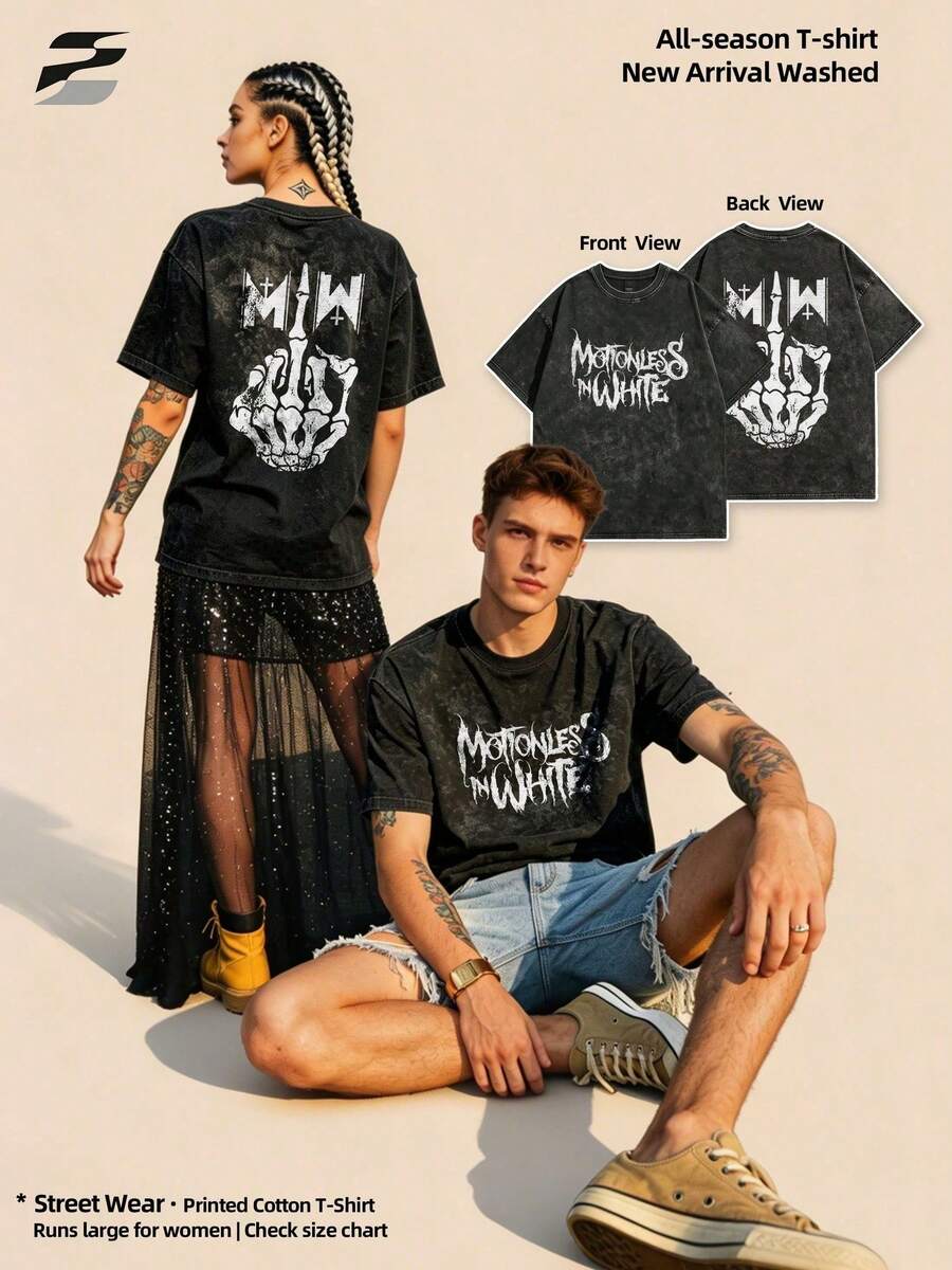 230g gewaschenes, doppelseitig bedrucktes Kurzarm-Shirt, Rundhalsausschnitt, lockerer Schnitt, lässiges T-Shirt, weiches, leichtes, vielseitiges Basic-Oberteil für den Alltag - Schwarz - Übersicht 1