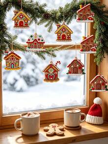 6pcs- PVC Silicone Christmas Gingerbread House Set, Christmas Tree Decorations, Size 2.76*2.65 Inches, Christmas Gift Packaging Decorative Pendants, Suitable For Christmas Tree Gift Decoration - House - View 2