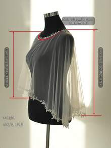 Handmade Pearl Beaded Mesh Shawl, Lightweight Sheer Short Cape, Bridal Dress Cover-Up, Fairy-Like Outer Layer Bolero - Multicolor - View 10