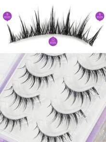 5 Pairs Fairy Manga Style False Eyelashes, Pointed Tail Natural Lengthening, Dual Use For Daily Wear And Camera - View 7