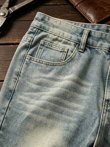 1pc ALL/Global/Universal Loose Fit Thanksgiving Fashion, Minimalist Versatile Men's Denim Jeans - Blue - View 4