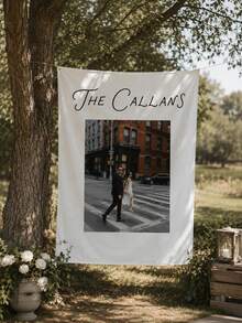 Custom Photo Tapestry, Personalized Couple Wedding Backdrop, Customizable Image And Text, Anniversary Wall Hanging Decor, Romantic Love Story Banner, Suitable For Wedding Reception, Engagement Party, Bridal Shower, Home Celebration Decoration - Multicolor - View 3