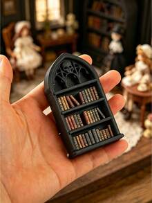Dark Gothic Style Mini Bookshelf, Vintage Church Arch Design + Skull Carving, Mysterious Atmosphere, 3-Tier Design For Storing Mini Ornaments And Jewelry, Practical Storage Rack And Dark Home Decor Ornament, Create Your Exclusive Niche Aesthetic Space - Multicolor - View 2