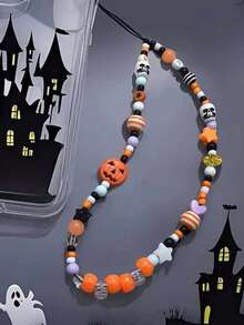Halloween Seed Bead Phone Chain Skull Pumpkin Ghost Lanyard Beaded String Fashion Bag Camera Charm Accessory - Multicolor - View 1