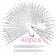 40pcs Clear Long Stiletto Nail Sticks, Transparent/White Nail Color Display Tips, Nail Gel Polish Sample Chart, Fan Nail Art Color Card For Nail Salon Manicure Display - White - View 13