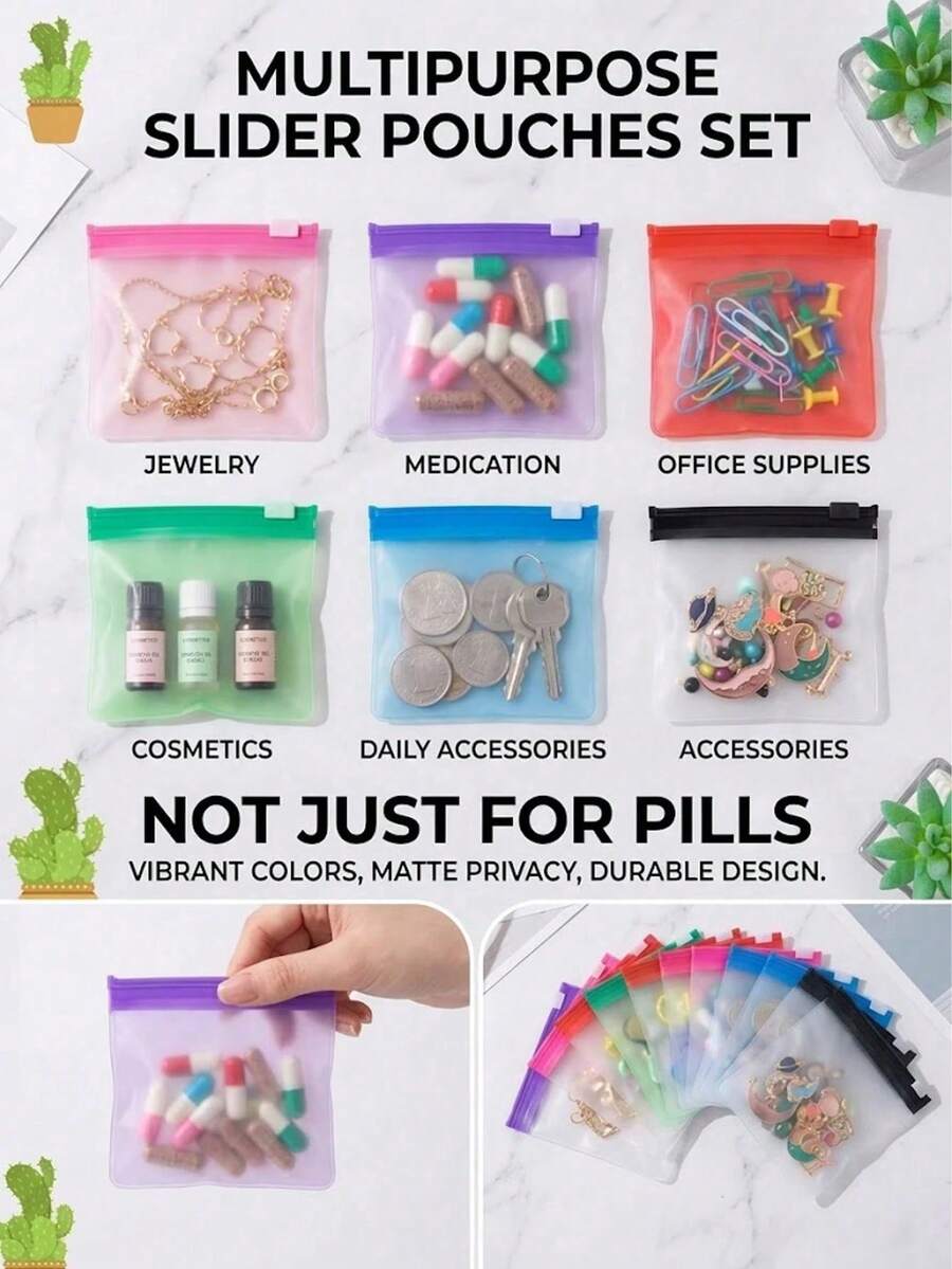 Portable Zipper Pill Bag, Travel Pill Storage Bag, Reusable Pill Box For Storing Pills/Tablets, Waterproof Sealed, Jewelry, Jewelry, Jewelry Storage, Storage Bag, Portable Storage Bag - Multicolor - View 1