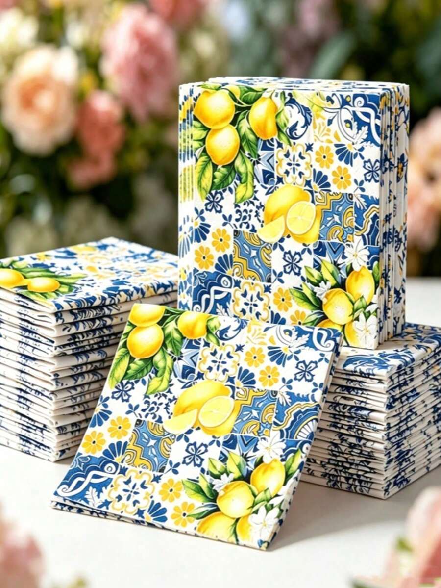 20pcs/40pcs/60pcs/80pcs/Lemon Party Napkins, Disposable Paper Napkins, Yellow Birthday Party Decoration Napkins, Suitable For Daily, Holiday, Summer Party, Wedding Table Decor And Scrapbooking - Multicolor - View 1