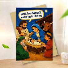 1 Greeting Card + 1 Envelope Funny Humorous Holiday Greeting Card, Cartoon Scene Bro He Doesnt Even Look Like Me, Best For Friends, Winter Festive Vibrant Style. - View 7