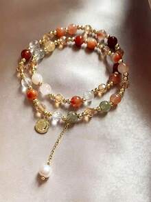 1 pieza Pulsera de doble capa con cuentas de colores, diseño premium, estilo de nicho, accesorio de mano exquisito - Multicolor - Ver 3