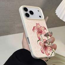 1 Buah Casing Ponsel TPU Motif Bunga Lili Warna Pink dengan Tekstur Leci, Kompatibel dengan Seri Apple 17 16 15 14 13 12 11 Plus Pro Max, Pelindung Ponsel Gaya yang Dipersonalisasi, Modis - MultiWarna - View 4