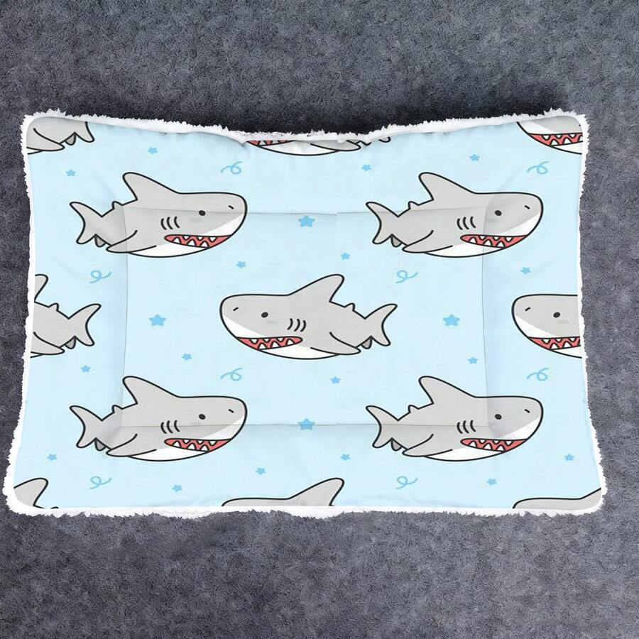 1 buah Alas Kasur Hewan Peliharaan Lembut, Desain Hiu Kartun, Alas Kandang Anjing yang Dapat Dicuci, Cocok untuk Anjing Kecil/Sedang/Besar, Bantal Kandang Anjing Bolak-balik, Alas Kasur Kucing, 4 Musim - MultiWarna - View 1