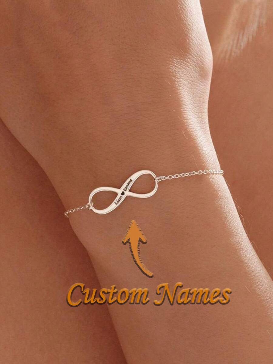 Infinity Symbol Bracelet, Engraved Infinity Bracelet, Personalized Silver Name Bracelet, Custom Bracelet, Birthday Gift, Anniversary Gift - Multicolor - View 1