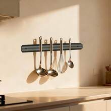 2pcs (Total Length 40cm) Black Magnetic Wall-Mounted Knife Rack, Fashionable Kitchen Storage Organizer For Knives, Scissors And Other Tools, Durable Plastic Material, Suitable For Home And Restaurant Use, Meets Household Tool Storage Needs - Set - View 6