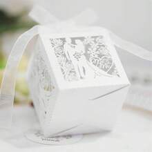 30pcs Baptism Gift Boxes, Wedding Favor Candy Boxes, Laser Cut Baptism Gift Boxes With Ribbon, Baptism Decoration, Candy Boxes, Hollow Groom & Bride Design Wedding Small Gift Boxes, Wedding Decoration Candy Boxes Gift Boxes - Multicolor - View 7