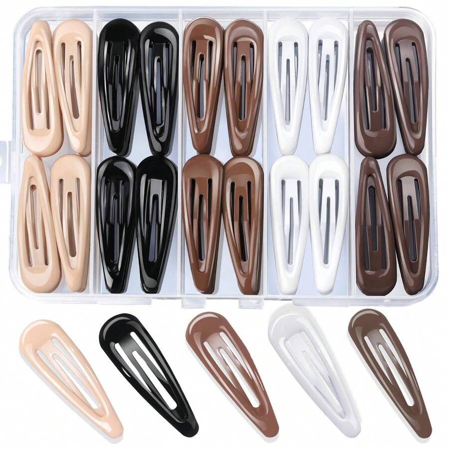 50pcs Large Capacity Metal Water Drop Edge Hair Clips Storage Box Set, Multi-Color Basic Straight Hair Clips For Makeup, Styling, Sectioning And Fixing - 50 Pcs - View 1